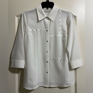 Covington Women’s White Chrome Snaps Blouse Top Chrome Accented Details Size 4